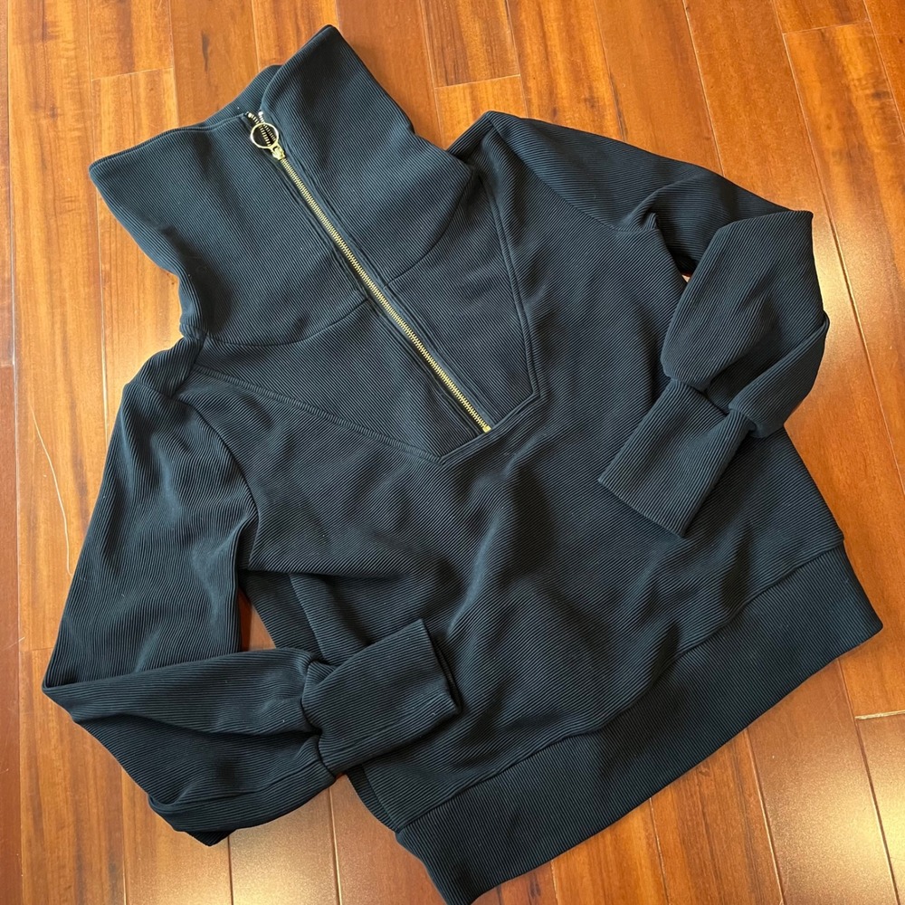 Varley Vine Half Zip Ottoman Black Ribbed Pullover Sweatshirt Long Sleeve XS